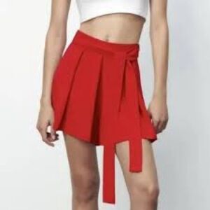 Zara High Waist Red Belted Tie Shorts Size Small